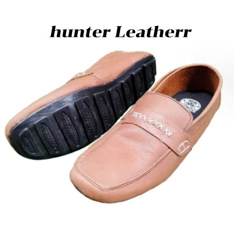 Sepatu santai moccasin pria Hunter kulit