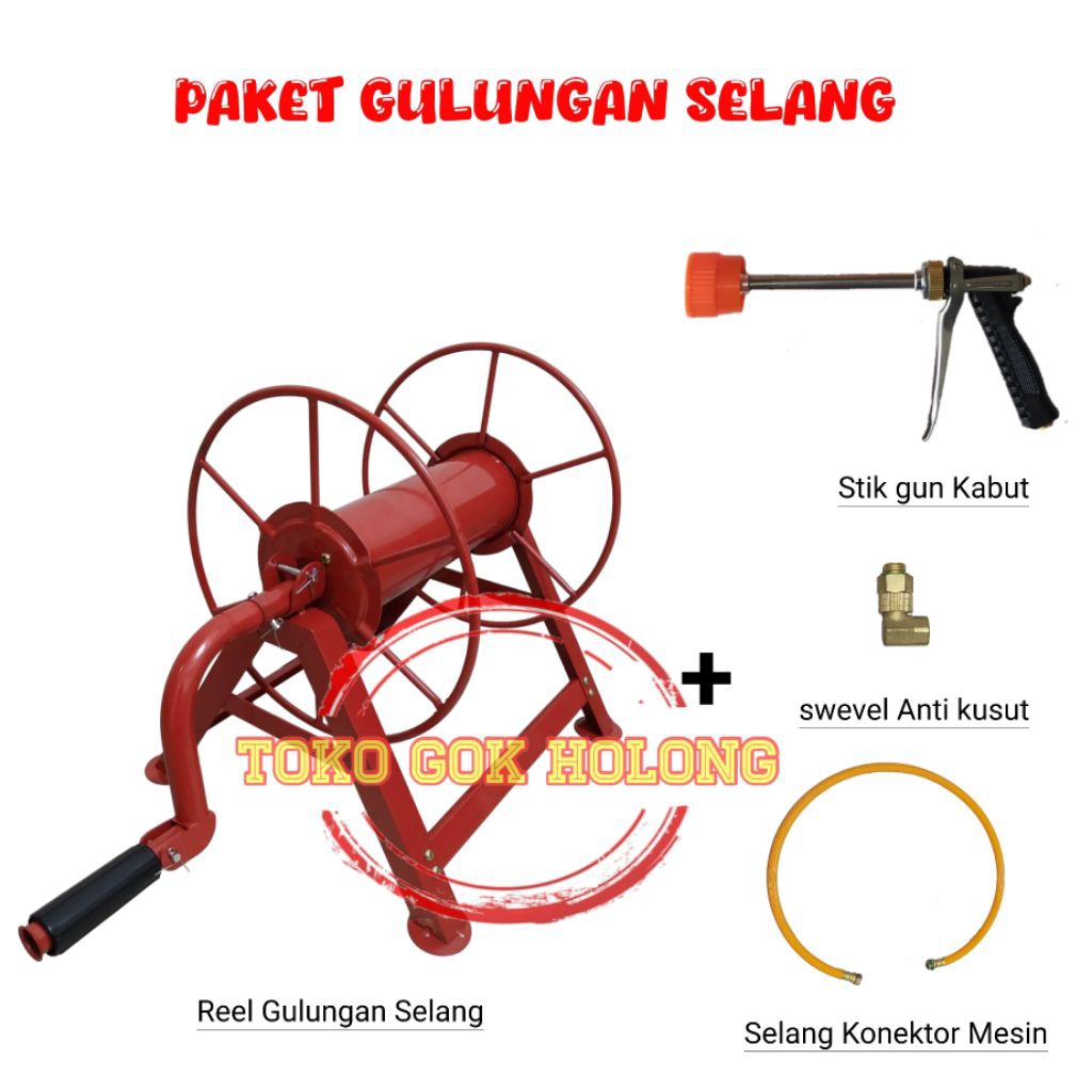 Paket Hosereel Gulungan Selang Sprayer komplit selang Konektor dan sweevel stik gun kabut