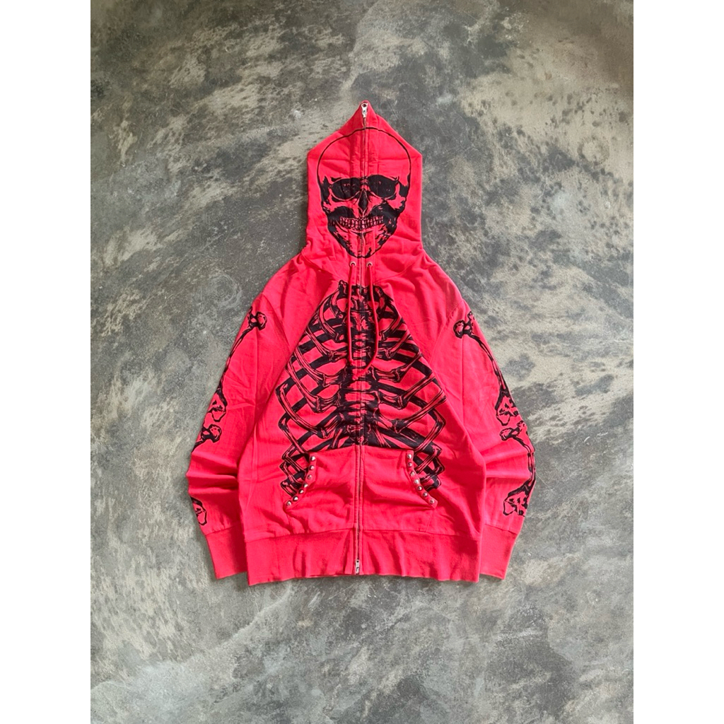 GLAD NEWS SKULL PATTERN ZIPPER HOODIE