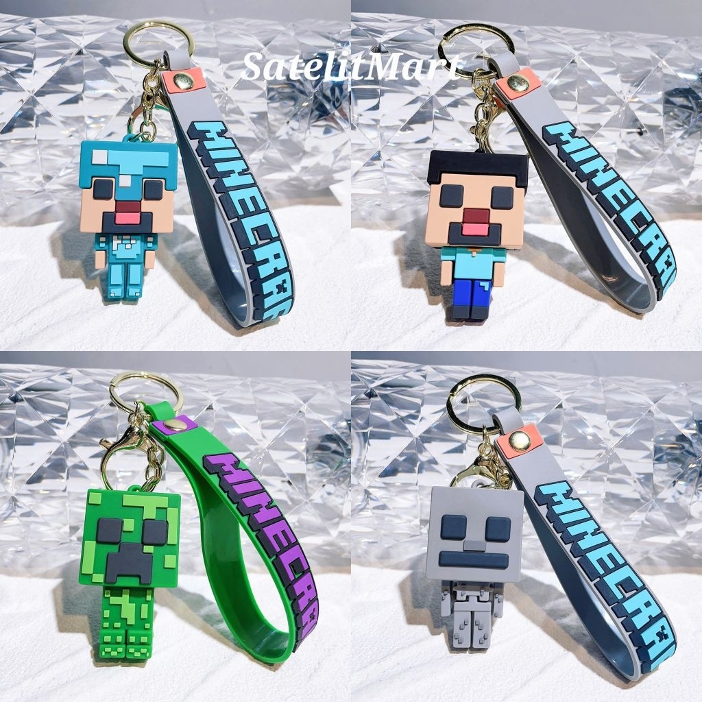SatelitMart - Creeper Steve Skeleton Minecraft. Premium 3D Keychain Ganci Gantungan Kunci Bag Charm