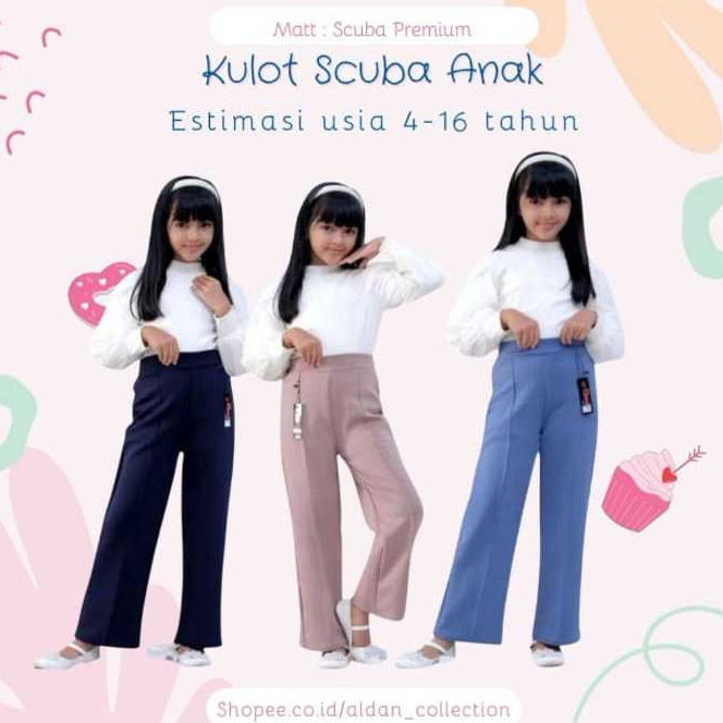 Celana Kulot Scuba Anak Perempuan Usia 4-13 Tahun / Kulot Scuba Anak Perempuan / Celana Scuba Anak P