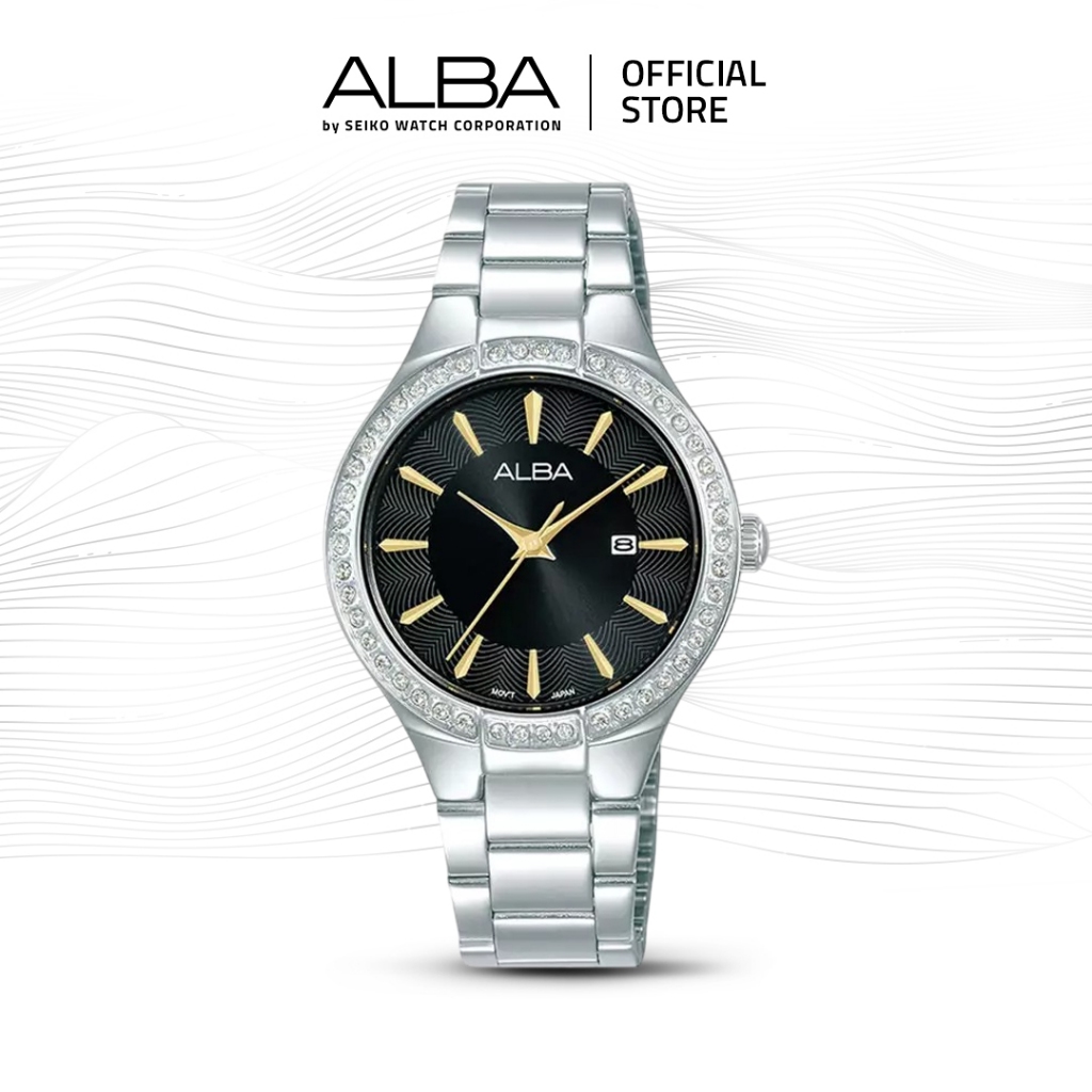 Alba Fashion Jam Tangan Wanita AH7DU3 / AH7DU3X1 Quartz Black Dial Stainless Steel Strap Watch
