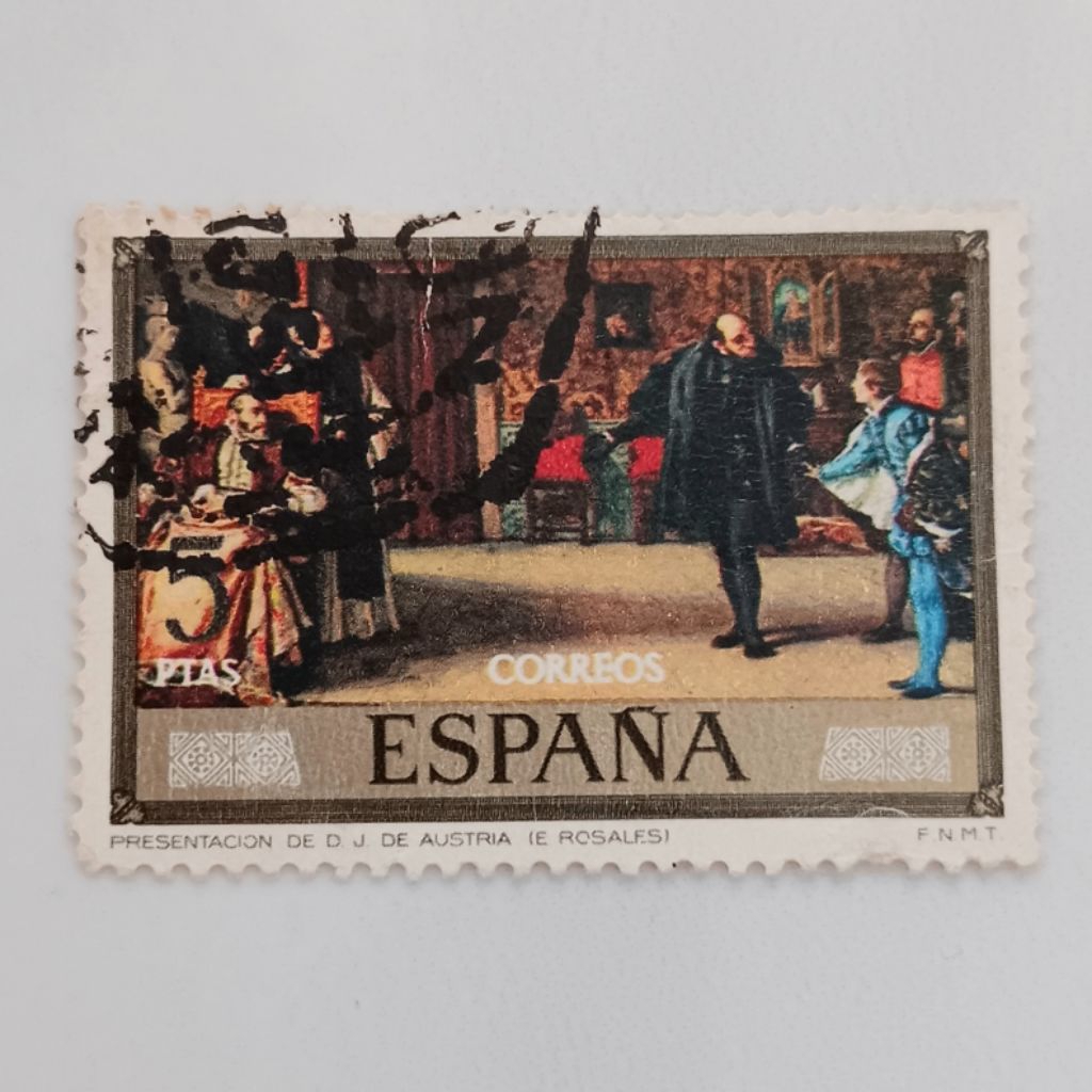 

(AA) Perangko Spanyol 1974 Stamp Day 1974 - Eduardo Rosales Commemoration - "Presentation of Don Juan of Austria" 5 peseta Used