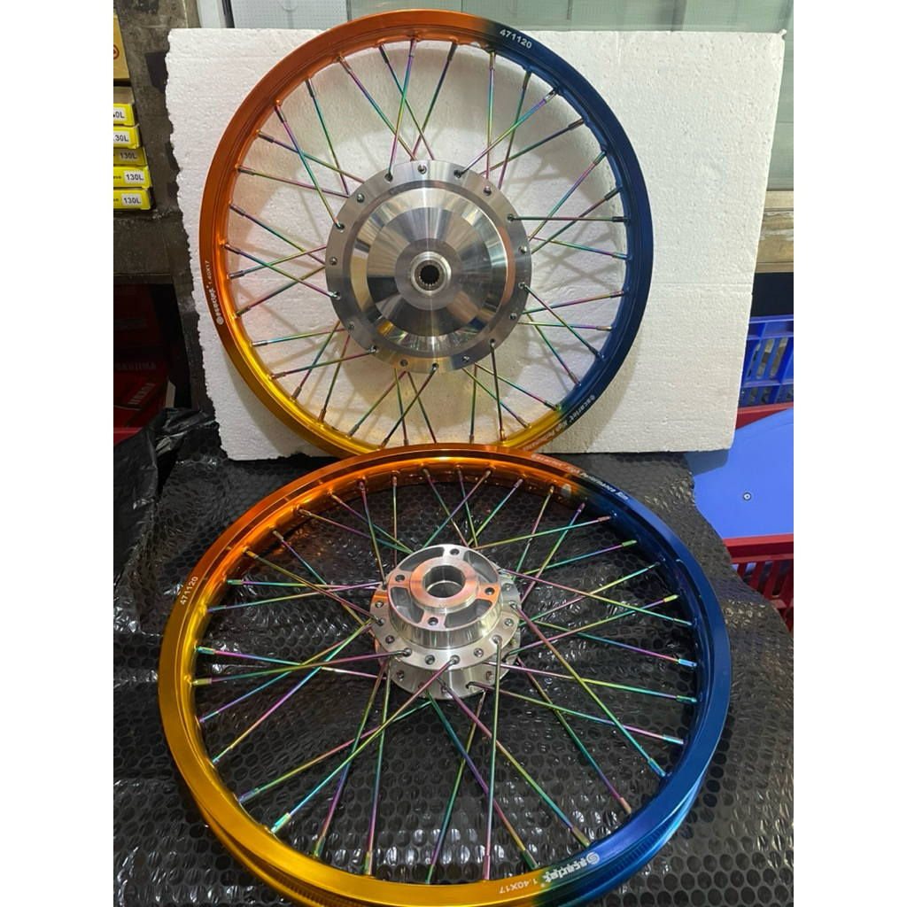 velg lingkaran jari-jari 1set+tromol+jari pelangi ring 17 140/140 velg merek scarlet all beat vario 