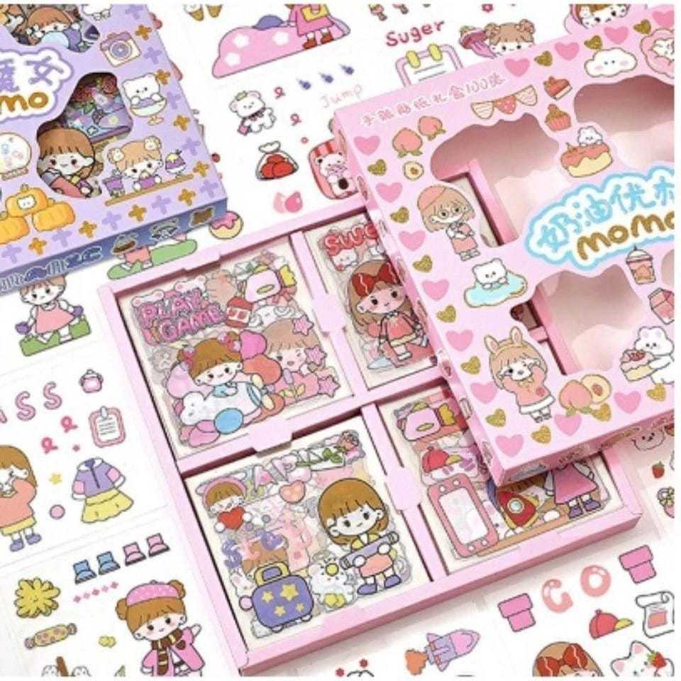 

(RDM) Stiker Momo Isi 100 Lembar Lucu Imut 2D Aesthetic Dekorasi Pelangi Warna Warni Kartun sticker
