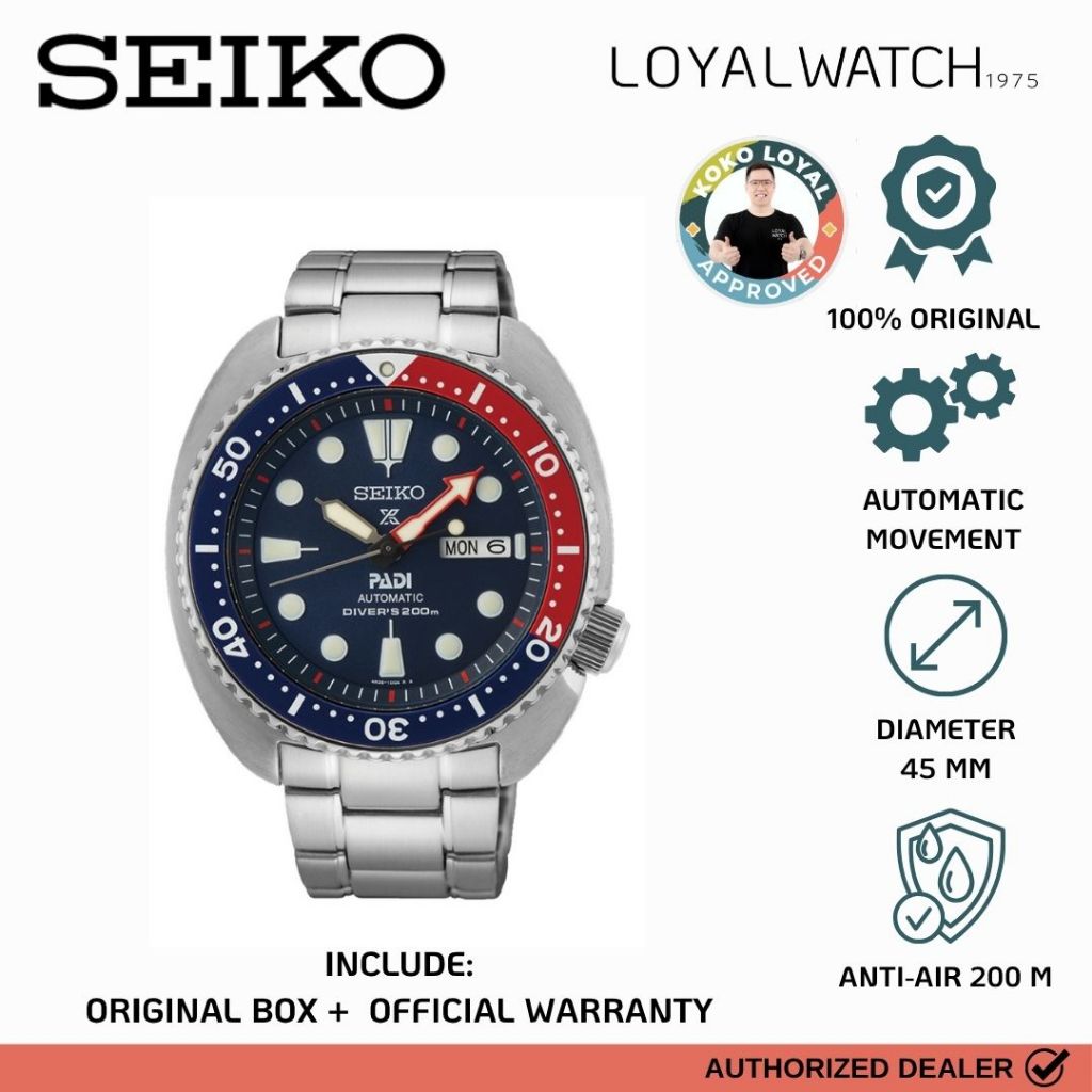 Jam Tangan Seiko Prospex Padi Turtle Pria SRPE99K1 Pepsi Stainless Steel Analog Sporty Original Gara