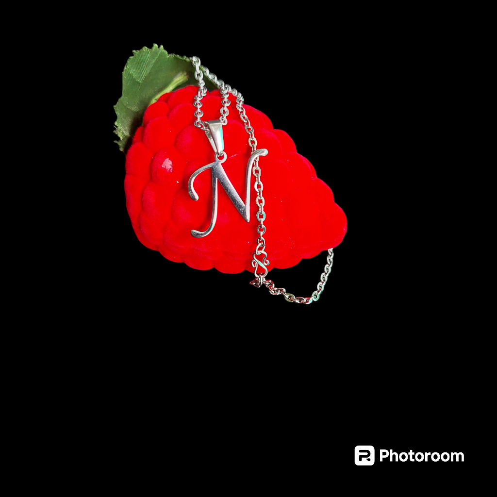 KALUNG BAJA/MONEL DAN LIONTIN HURUF TITANIUM INISIAL N TERBARU