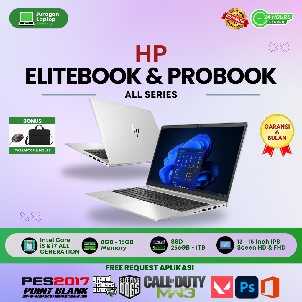 Laptop Termurah Merk Hp Semua Seri Core i5 Dan Core i7 RAM 8GB Dan 16GB SSD 128 - 1TB MULUS DAN BERG