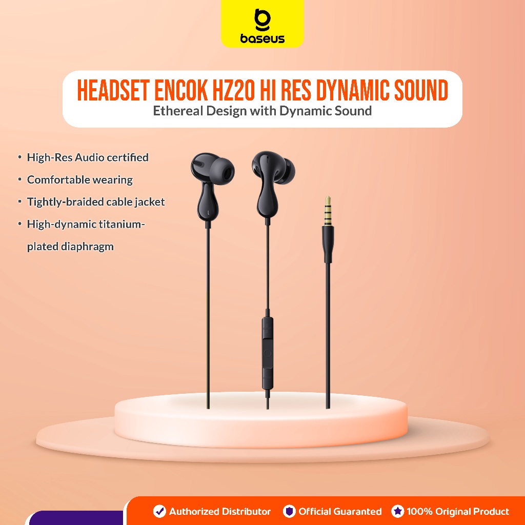 Baseus Headset Encok HZ20 Hi Res Dynamic Sound Jack Audio 3.5mm Wired Earphone Handsfree Kabel Ori O