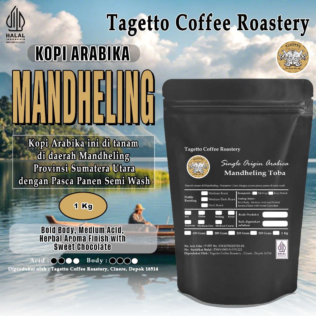 

BIJI KOPI ARABIKA MANDHELING 1KG | SPECIALTY ARABICA BEAN GROUND BUBUK 1 KG TAGETTO COFFEE