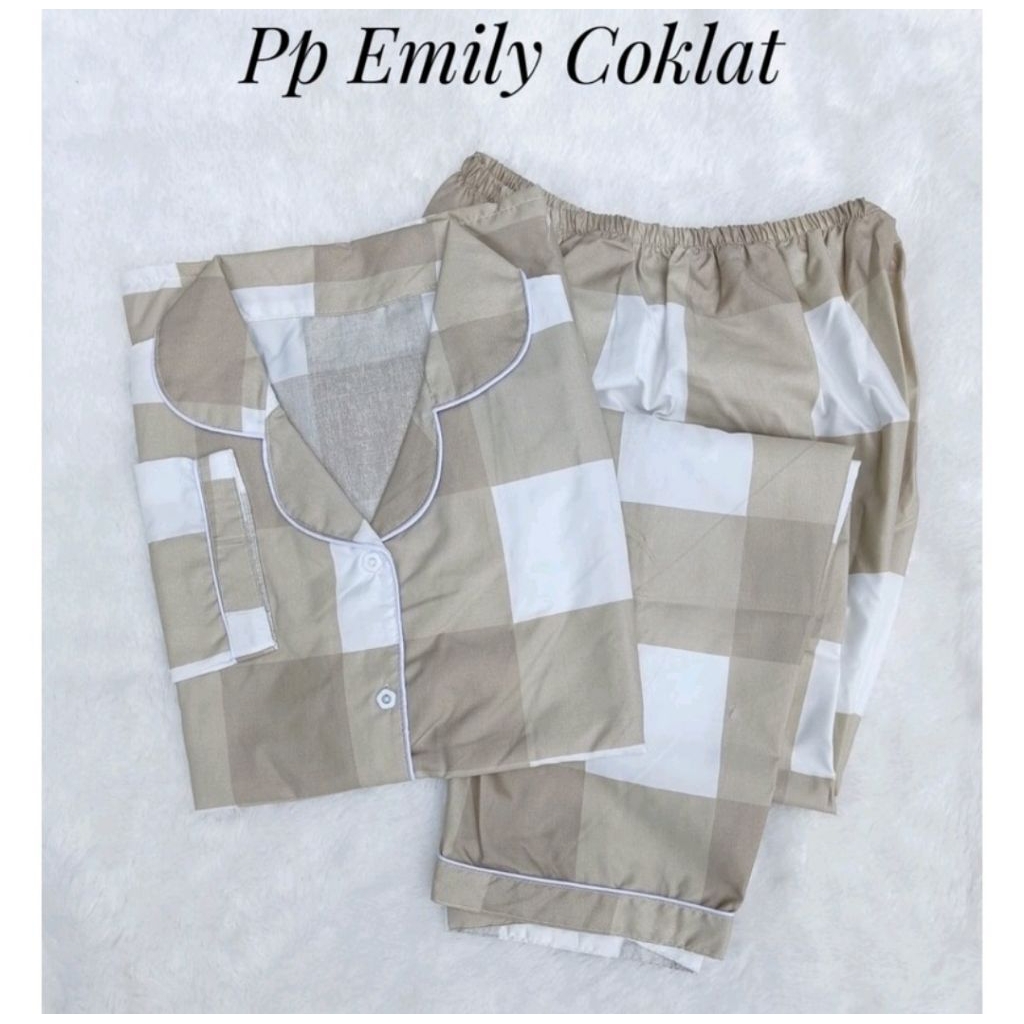 Piyama PP Wanita Motif Kotak XL - Baju Tidur Lengan Panjang Katun Premium