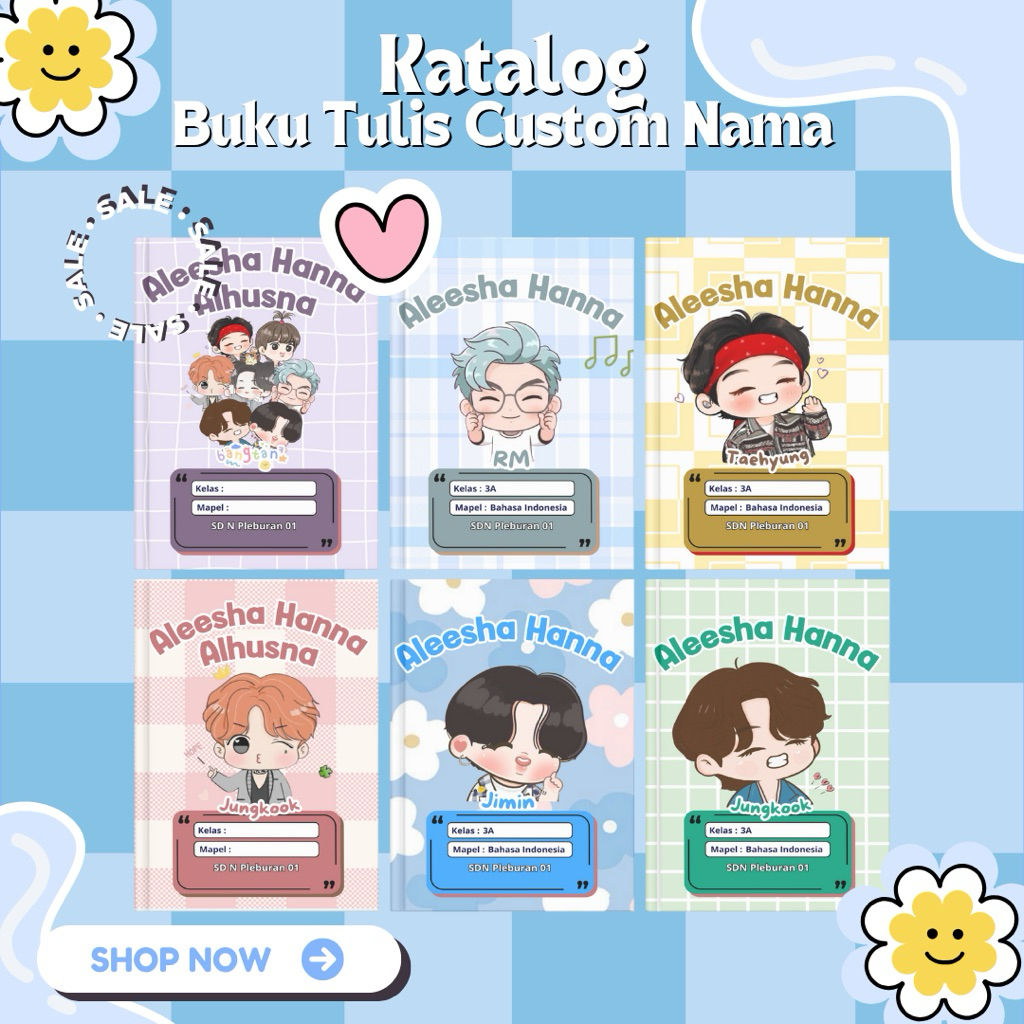 

BUKU TULIS CUSTOM NAMA A5 / Buku Tulis Sekolah Custom Design / Buku Tulis Aesthetic