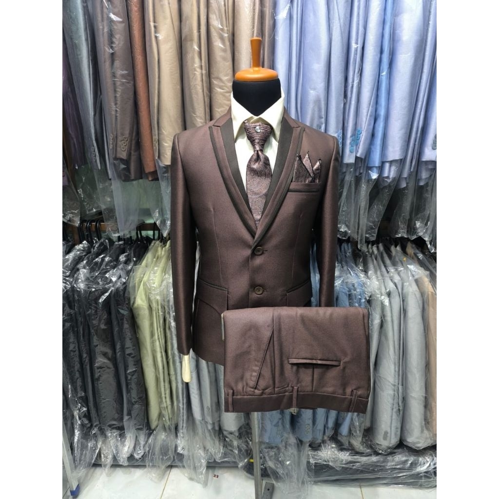 NEW PODO MORO 1 STEL JAS SEMI WOLL KILAP COKLAT MAHOGANI JAS WEDDING JAS NIKAH JAS PERNIKAHAN JAS