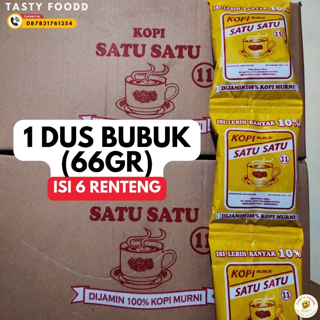 

[ 1 DUS ] ISI 6 RENTENG KOPI BUBUK 11 BERAT ( 66GR ) // 1 DUS ISI 6 RENTENG ( 66GR )