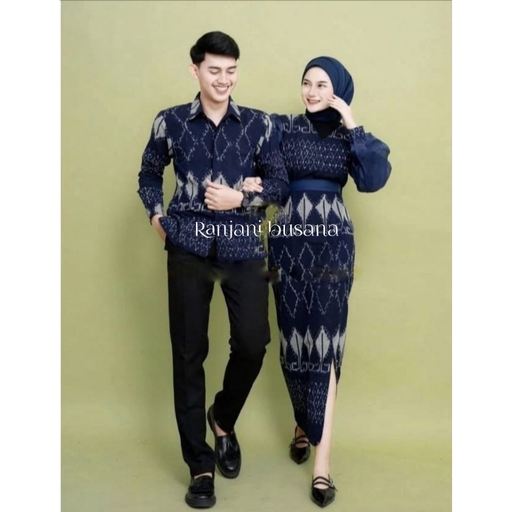 KARTINI BAJU TENUN COUPLE ETHNIC TUNIK NAVI DRESS+KEMEJA PANJANG COUPLE KONDANGAN SRAGAM BAJU NATAL