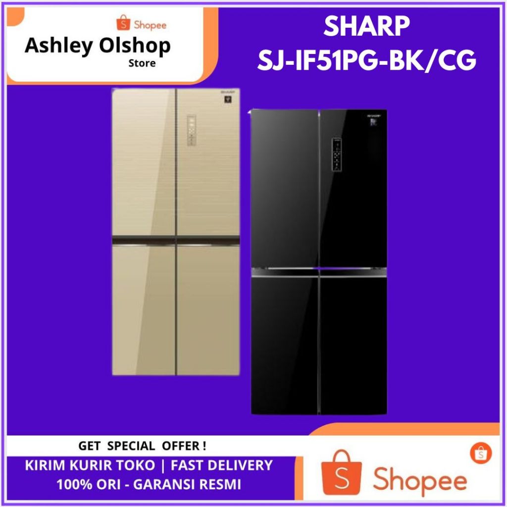 KULKAS 4 DOOR SHARP - SJIF51PGBK / CG | KULKAS PINTU KACA SHARP 472 Liter