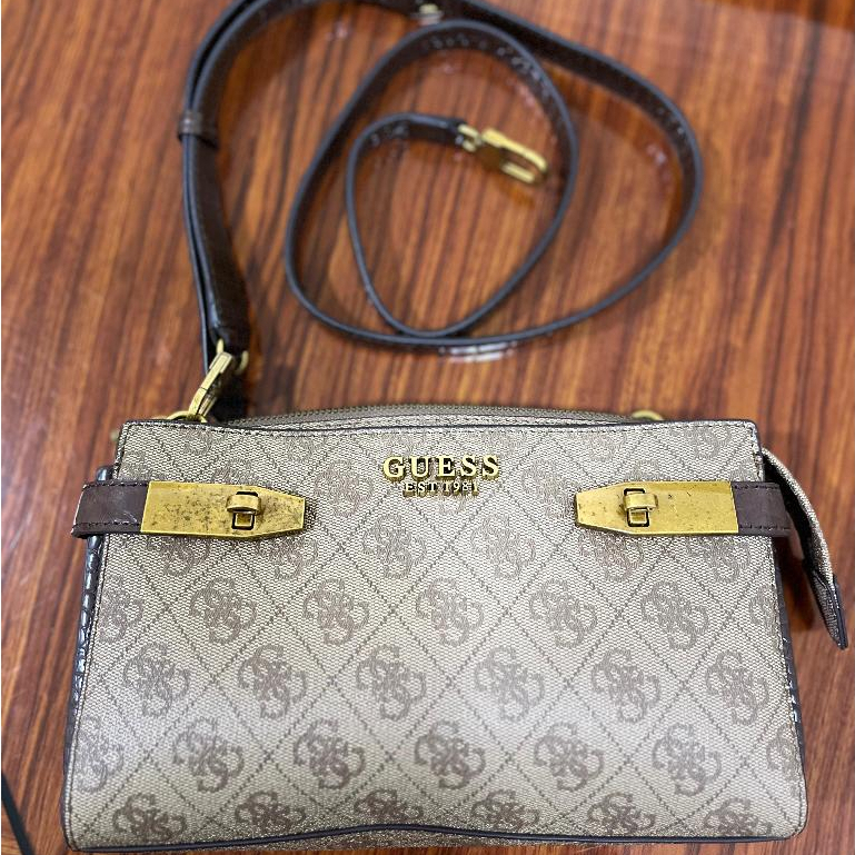 GUESS / SLING BAG ZADIE LOGO ELITE XBODY BROWN ORIGINAL NEW