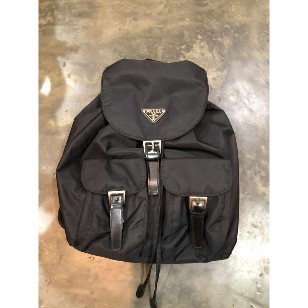 Prada Backpack Black Nylon Logo Plate