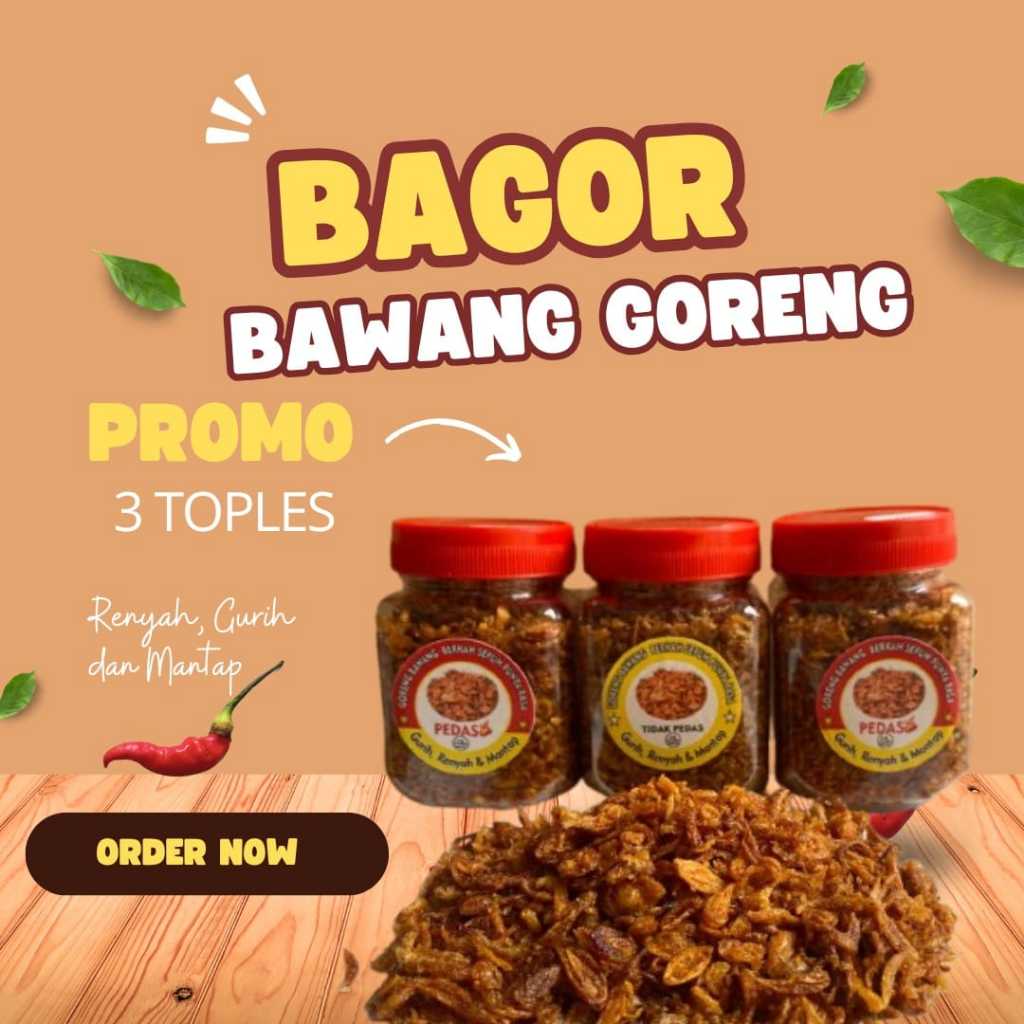 

PROMO 3Toples {BAGOR} Bawang Goreng Original Kering Pedas DAN Tidak Pedas 110g Tanpa MSG