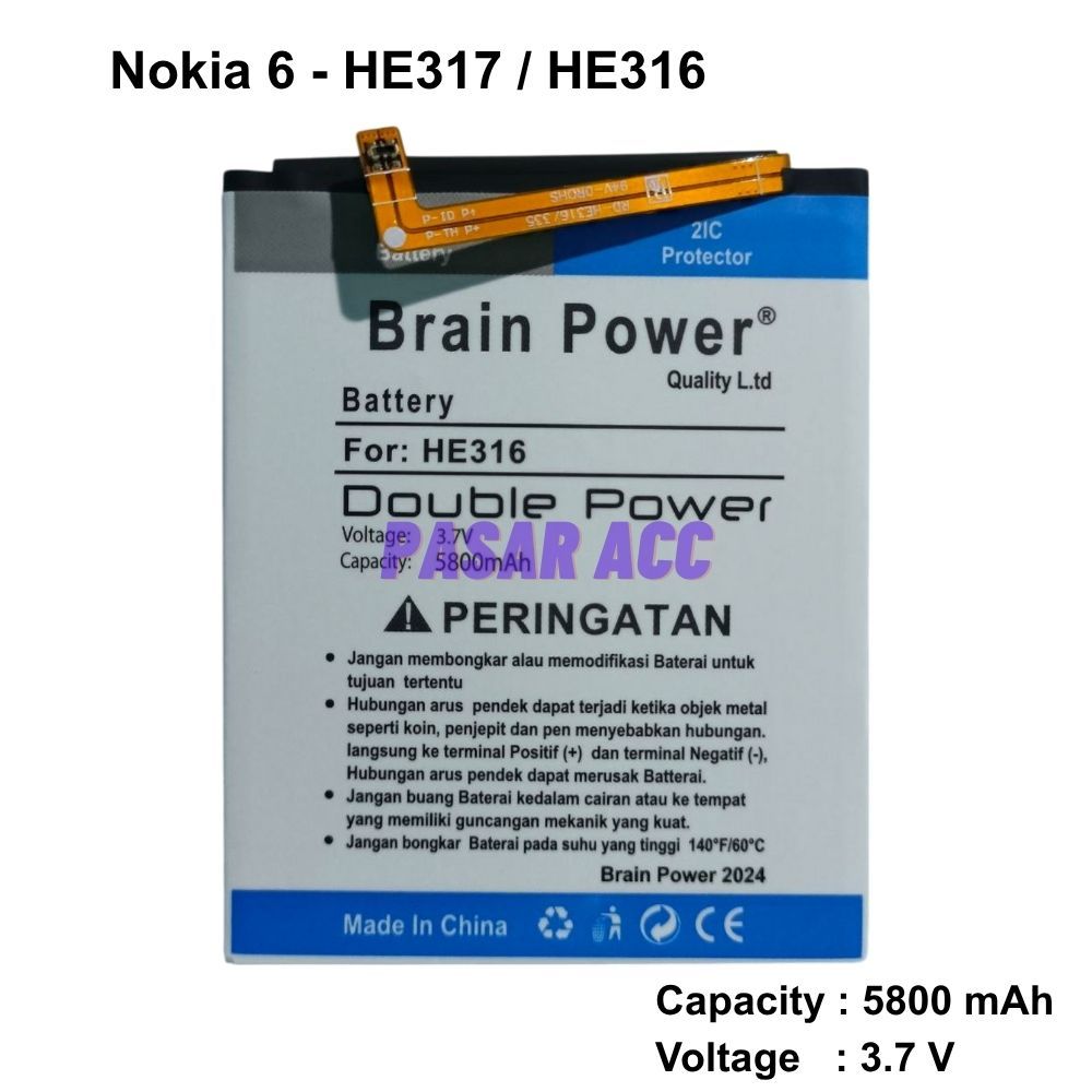 Baterai Nokia 6 - HE317 - HE316 - TA1021 - TA1003 - TA1000 - TA1033 - TA1025 Original & Double Power
