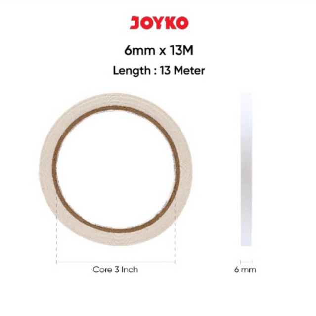 

( 1 rol ) 6mm Double Sided Tape / Perekat 2 Sisi DT Joyko 6 mm x 13M ( 1/4 inch ) Blue core / Double Tape Core Biru