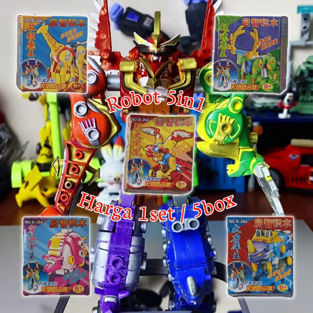 Mainan 1Set 5in1 Bongkar Pasang Robot Hewan Keren Kotak Box Dos Dus Kecil Mini