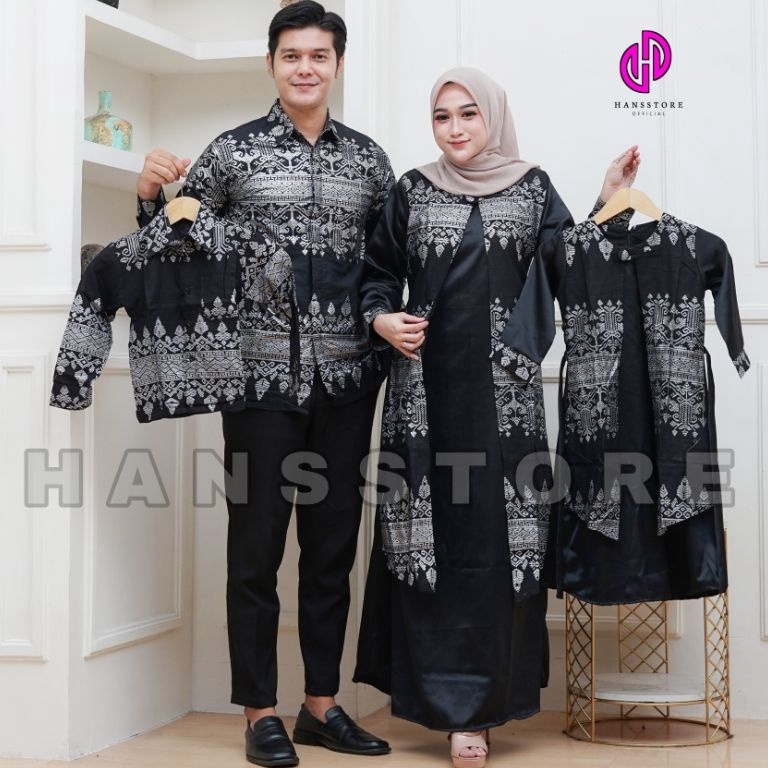 KODE G17O Baju Couple Keluarga Gamis Elizia Dress Brokat Keluarga Pria dan Wanita Modern Batik Coupl