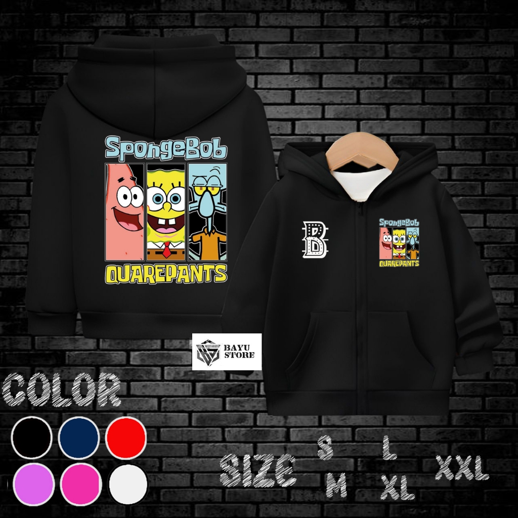 HOODIE  JIPER ANAK INISIAL KARAKTER SPONGEBOB QUARPANTS