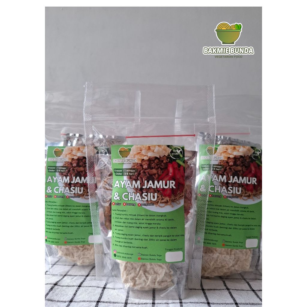 

MIE FROZEN AYAM JAMUR CHASIU VEGAN VEGETARIAN BAKMIE BUNDA