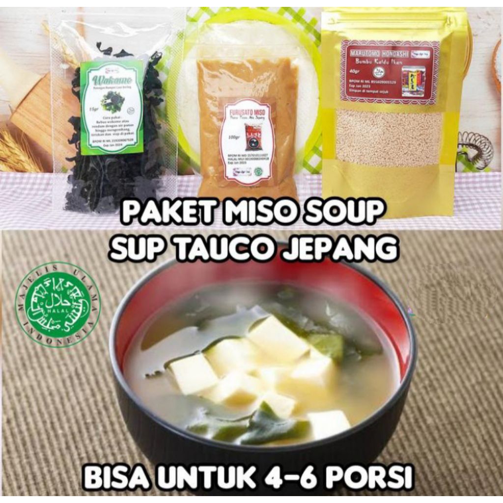 

paket hemat miso soup (miso,dashi,wakame) kaldu ikan tauco jepang