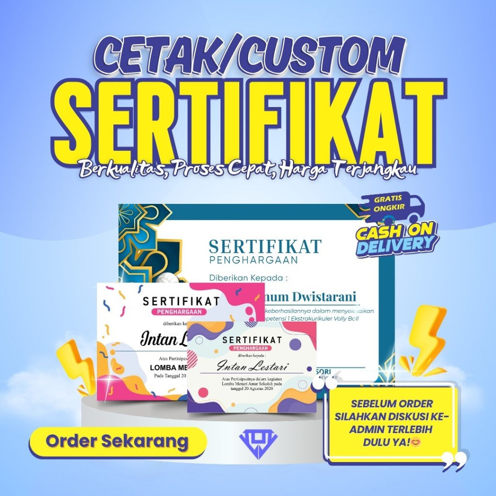 

Cetak Sertifikat Piagam Berkualitas, Uk. A3+ Sertifikat A4, Cetak Sertifikat Custom, Penghargaan Serifikat Cetak/Kustom