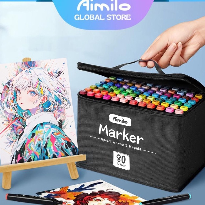 

KODE L74B Aimilo Spidol Warna Warni 1 Set Sketch Marker 2 Tip Touch Marker 4868 Warna