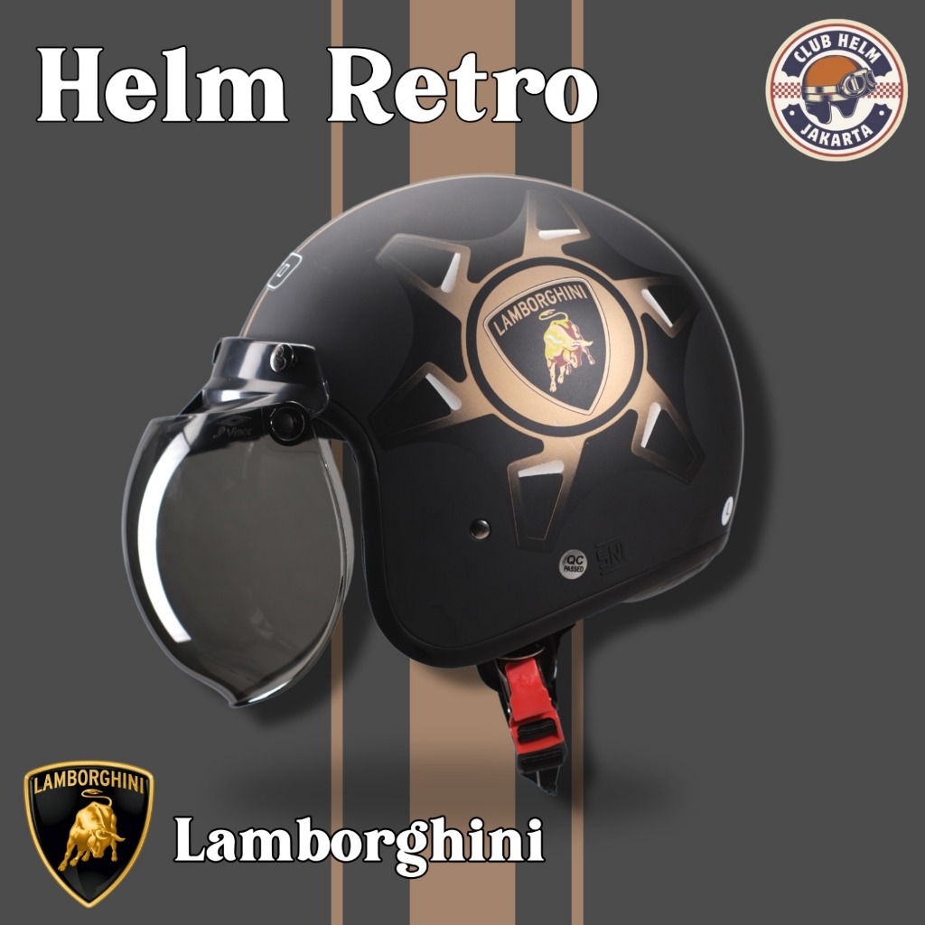 Helm Retro Bogo SNI Remaja / Dewasa Unisex Pria Wanita Cowo Cewe Motif Otomotif Lamborghini