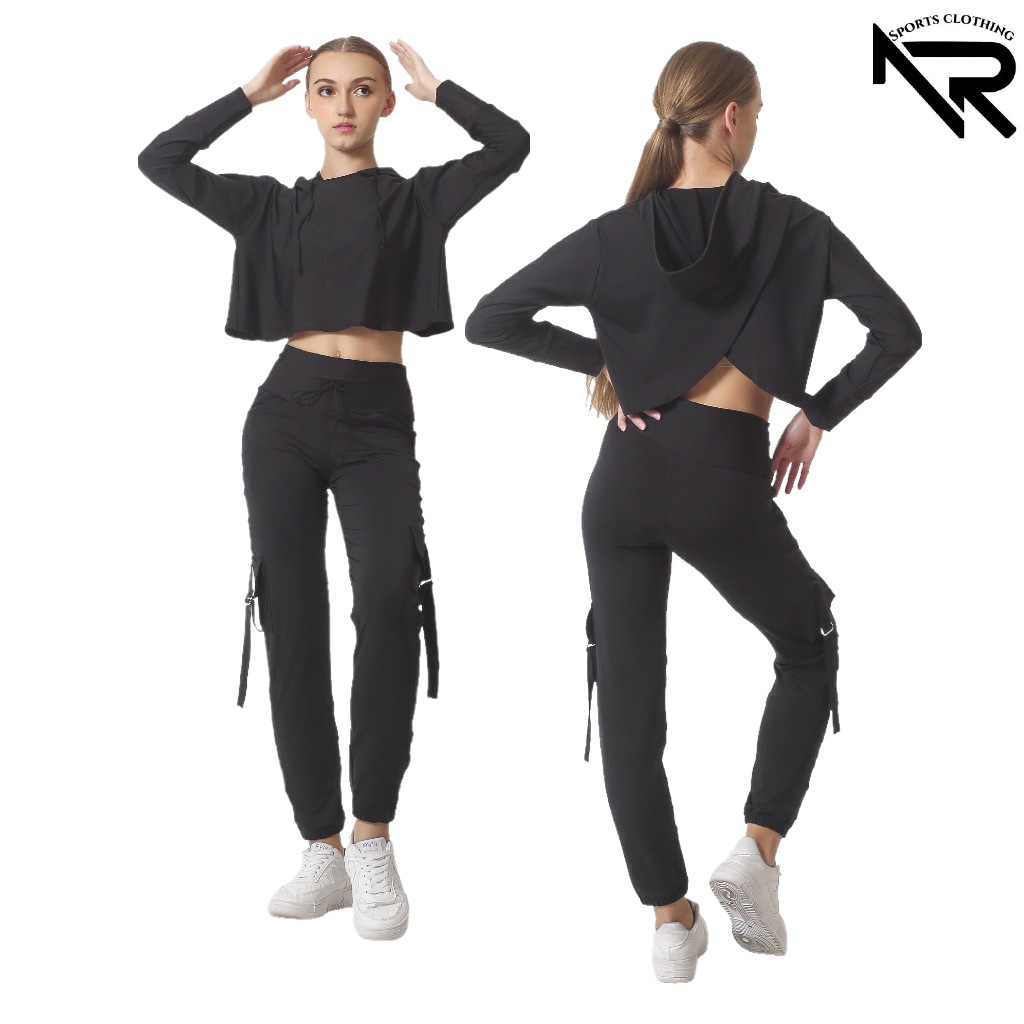 Baju olahraga wanita blus hoodie korea atasan olahraga lengan panjang jogger pants sport jogger kant
