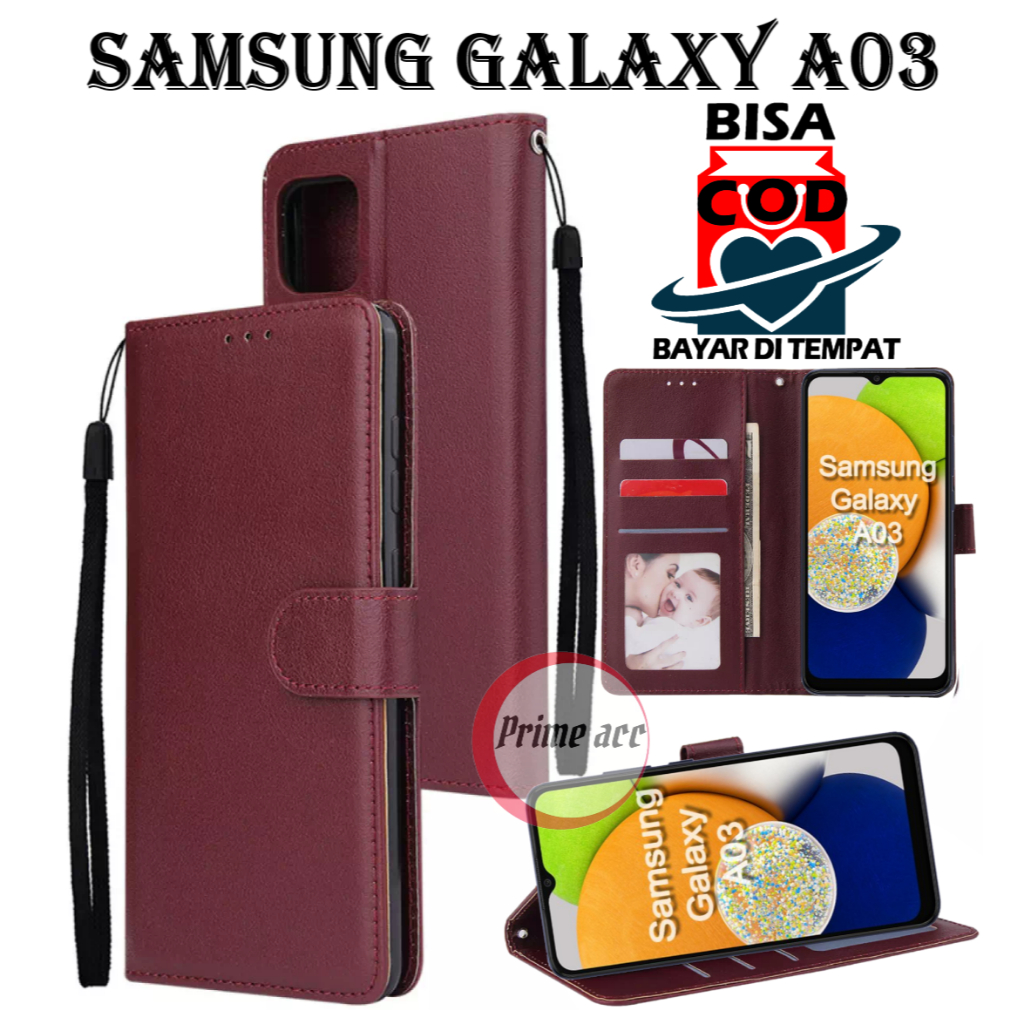 flip case leather kulit SAMSUNG GALAXY A03 (DAPAT BONUS ANTI GORES MATTE CERAMIC)