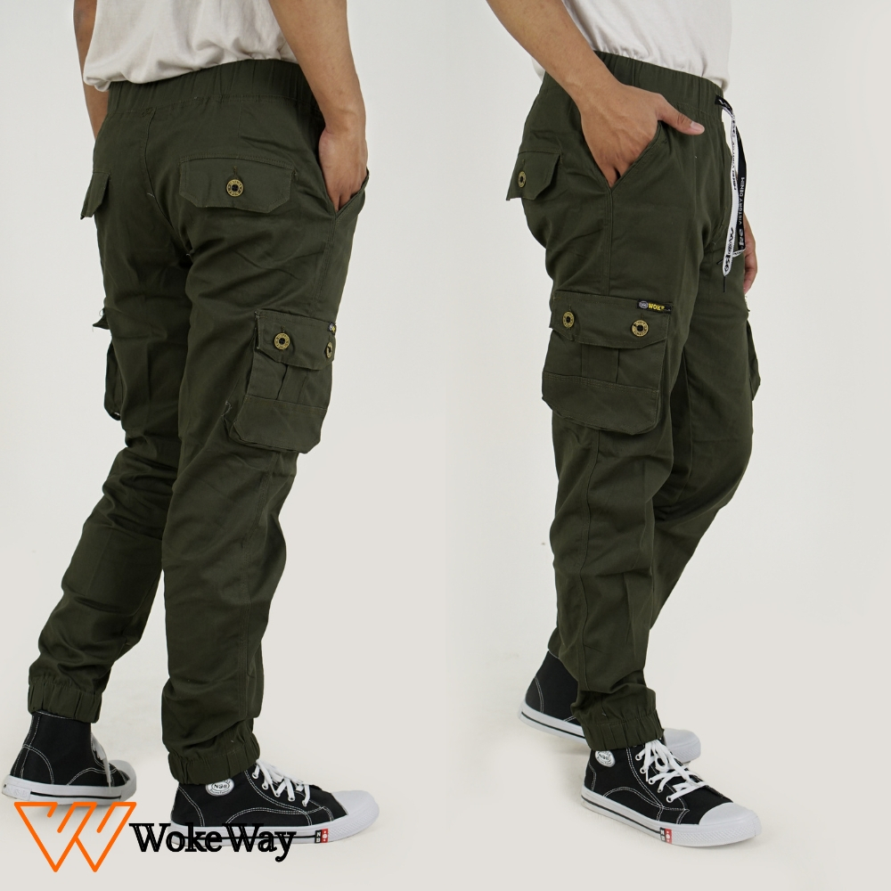 RECOMMENDED WOKE - CELANA JOGER CARGO PANJANG PRIA TWILL STRETCH