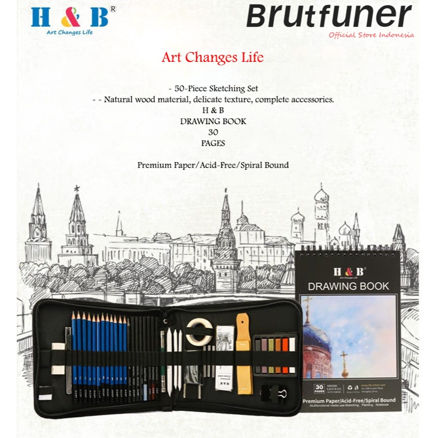 

KODE D4G Brutfuner X H B Pensil Lukis Sketa 35 5 Set Sketsa Profesional Crossborder