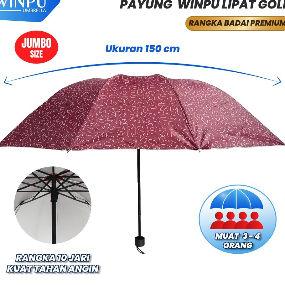 Recomend WINPU Payung Lipat Jumbo Premium 15 cm Murah Motif Flower Bunga