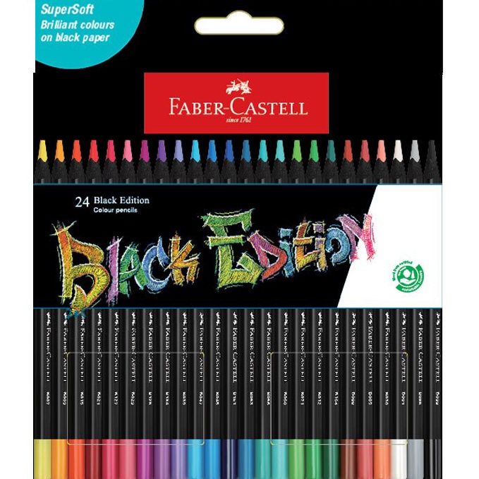 

KODE Q55R FaberCastell Black Edition Colour Pencil set24 Pensil Warna Kayu 24 Warna Panjang