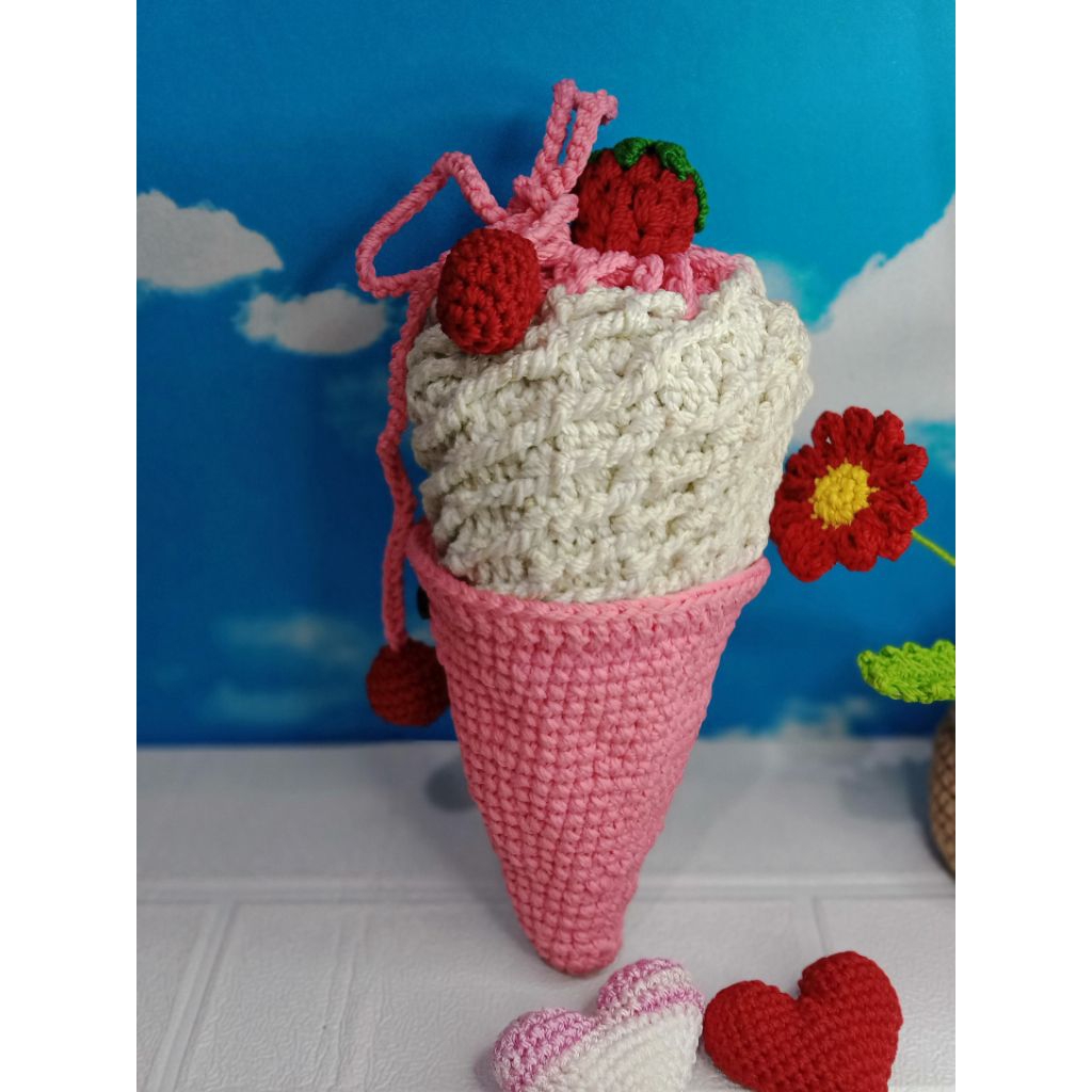 Tas es krim rajut selempang tas selempang dompet rajut es krim dompet wanita dompet anak tas wanita 