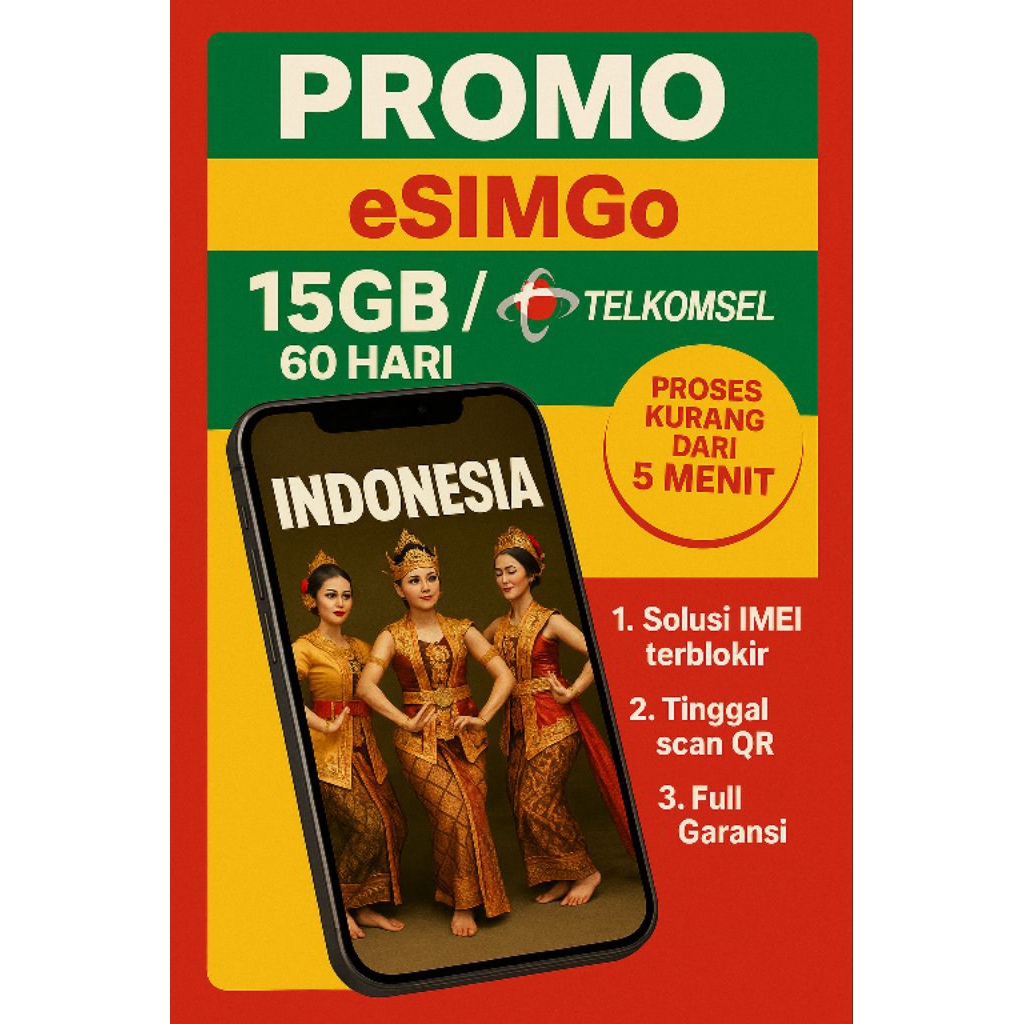 eSIM Roaming Telkomsel INDO 15GB/60hari