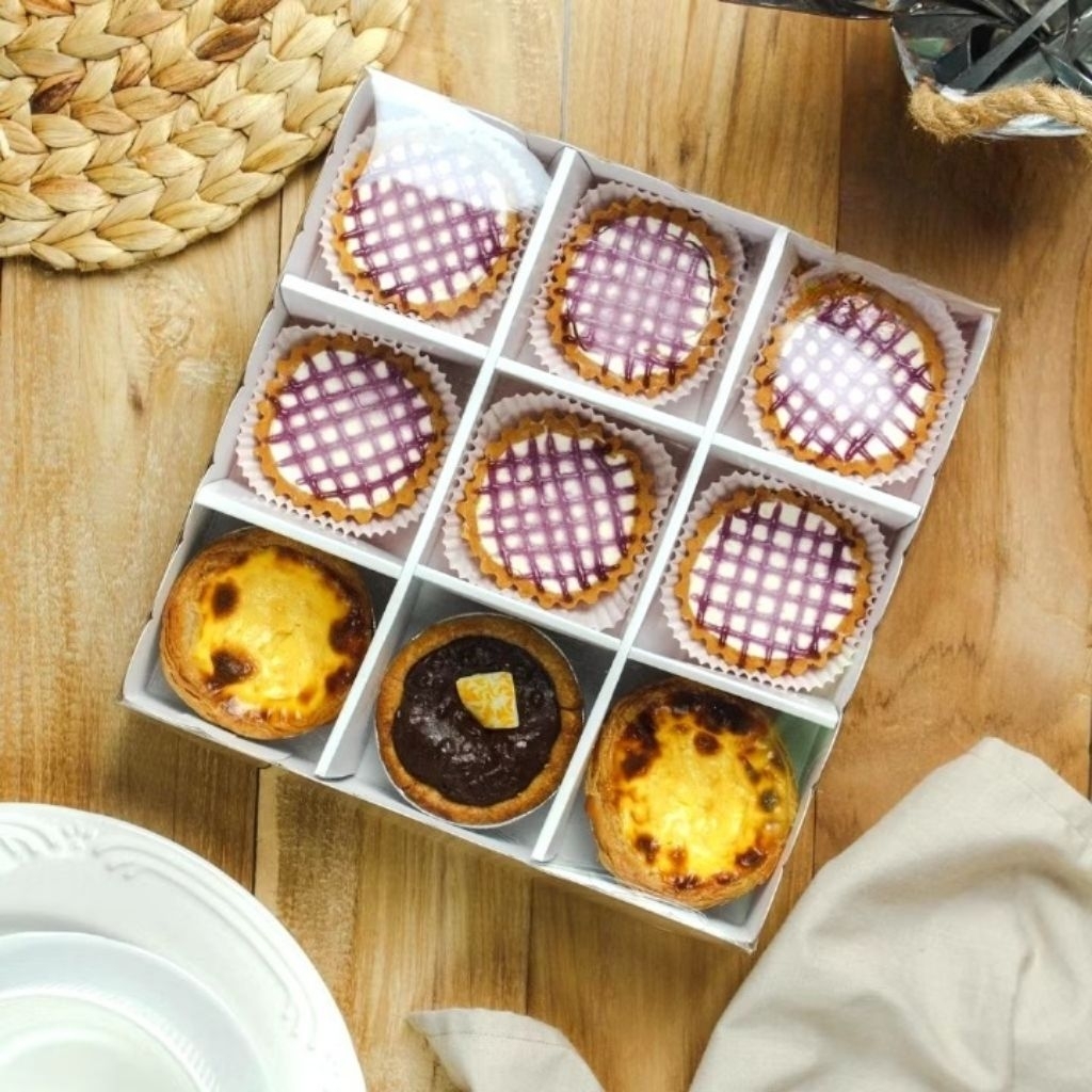 BOX SEKAT 9 - Box mika egg tart pie susu dus kotak eggtart fruit pie dos packaging kue bulan