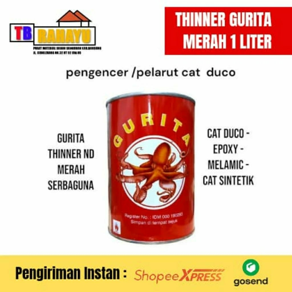 Gurita Merah Thinner ND  - 0,9 Liter,  Pengencer cat Thinner Gurita Merah - 0,9 Liter