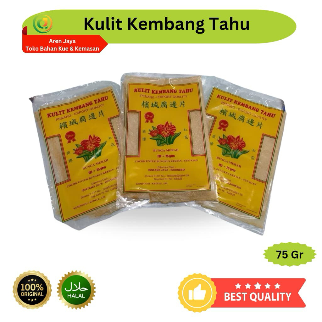 

Kulit Kembang Tahu Cap Bunga Merah Lembaran Halal Penang 75 Gram Original