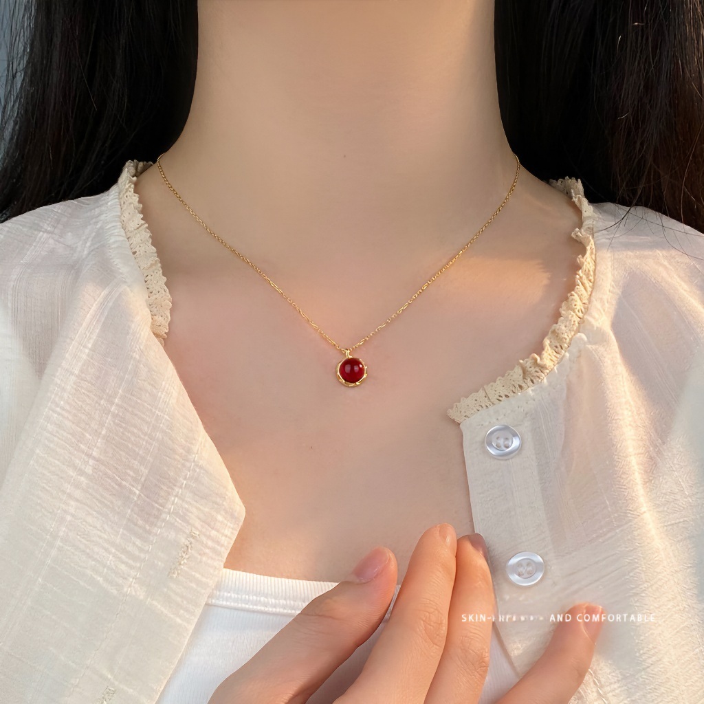 Kalung Wanita Lapis Emas Batu Mata Merah Perhiasan Anti karat kalung liontin batu