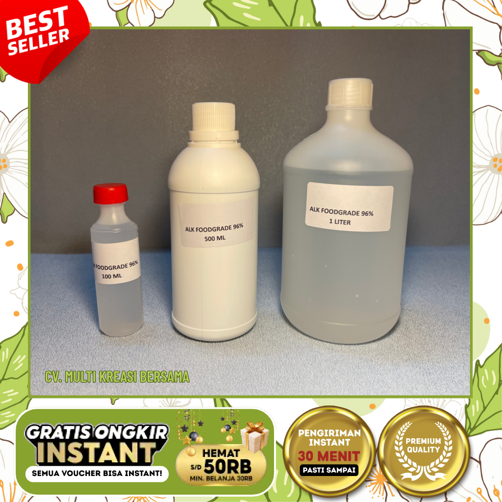 ALKOHOL 96% – TIPE FOOD GRADE/ ALCOHOL/ SOLVENT/ SOLVEN/ ANTISEPTIK UKURAN 100 ml, 500 ml, 1000 ml/ 