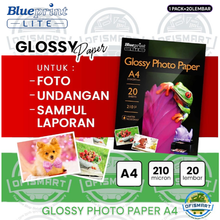 

Blueprint Lite Kertas Foto Glossy 10R Photo Paper Foto A4 210-20 | @1Pak=20 Lembar