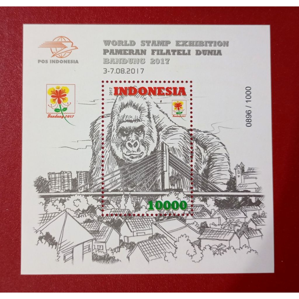 

SS SOUVENIR SHEET INDONESIA GORILA PAMERAN FILATELI DUNIA