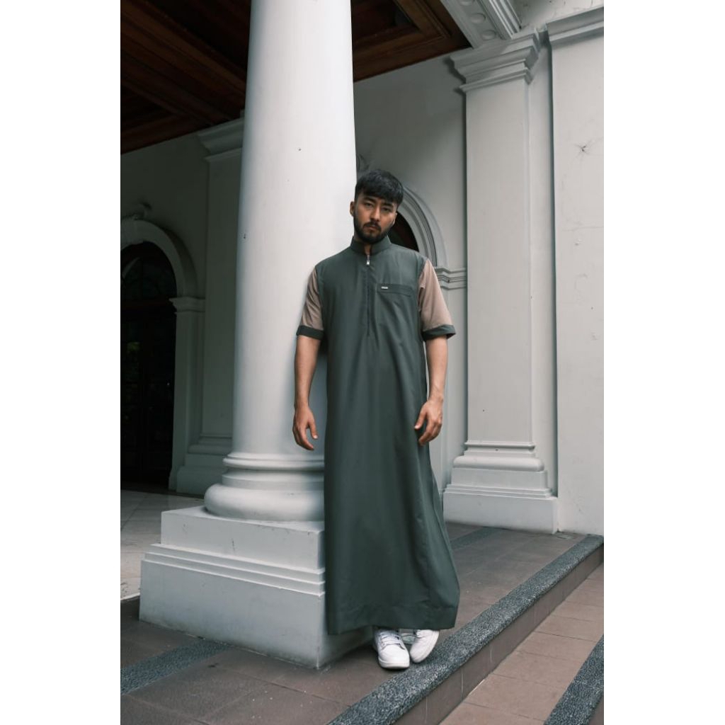 Jubbah Shahama Exclusive SH-158 Army Baju Gamis Pria Dewasa Modern Thobe Lengan Pendek