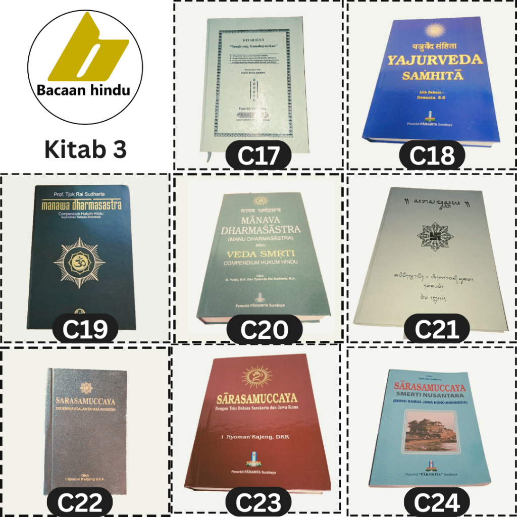 Buku Kitab 3 Kamahayanikan Yayur Weda Manawa Dharmasastra Sarasamuccaya Hitam Merah Smerti Nusantara